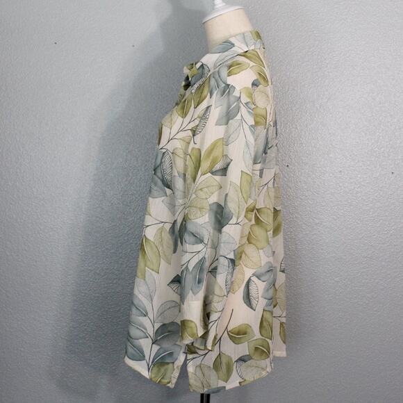 Alfred Dunner Blue Green Leaf Button Down Blouse Size 16 Leaves - Picture 4 of 10